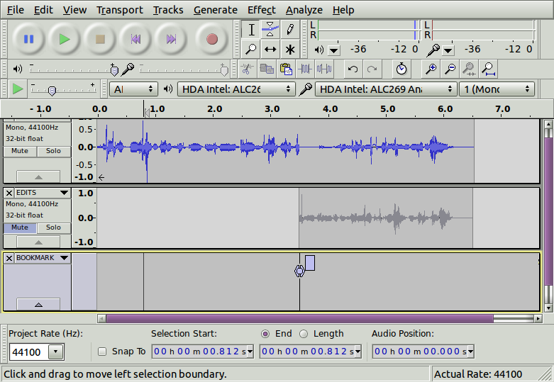 After one "punch & roll". Notice that my Edits track is muted, so it doesn't distract me as I re-record.