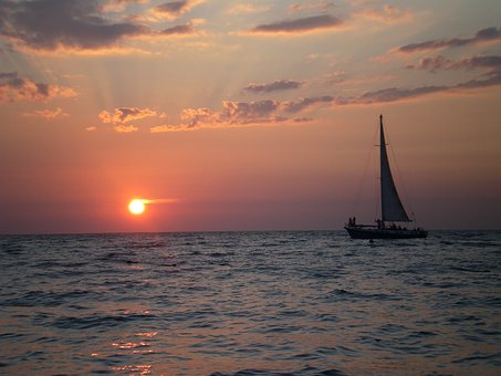 Sea, Sailboat, Sunset